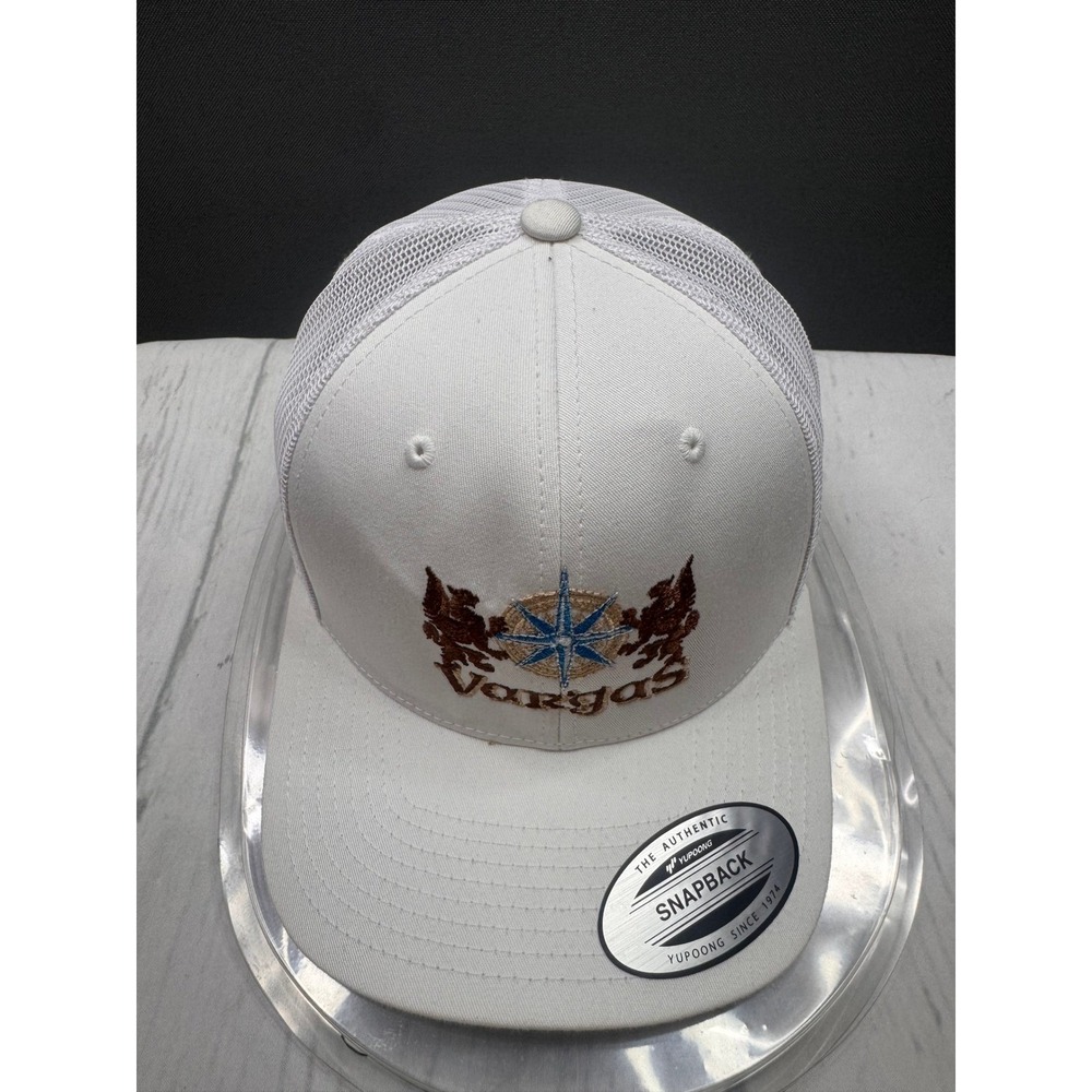 Vargas Trucker Hat Mens White Embroidered Snapback Mesh Cap OSFA - Picture 2 of 7
